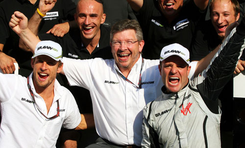 The Brawn team celebrate another 1-2 in Monza