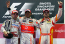 Timo Glock, Lewis Hamilton and Fernando Alonso celebrate
