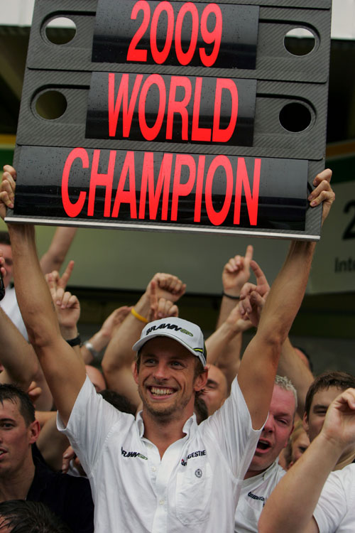 Jenson Button celebrates being crowned 2009 World Champion