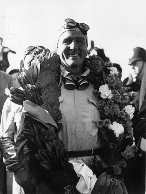 Nino Farina after his victory at the 1950 British Grand Prix


