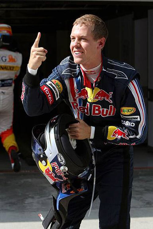 Vettel celebrates his win in Shanghai