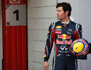 Mark Webber outside parc ferme after taking pole position