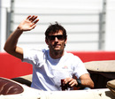 Mark Webber on the drivers' parade ahead of his first pole position start of the season