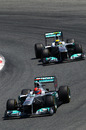 Michael Schumacher leads Nico Rosberg