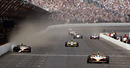 Dan Wheldon takes the chequered flag to win the Indianapolis 500 as JR Hildebrand finishes second after hitting the wall