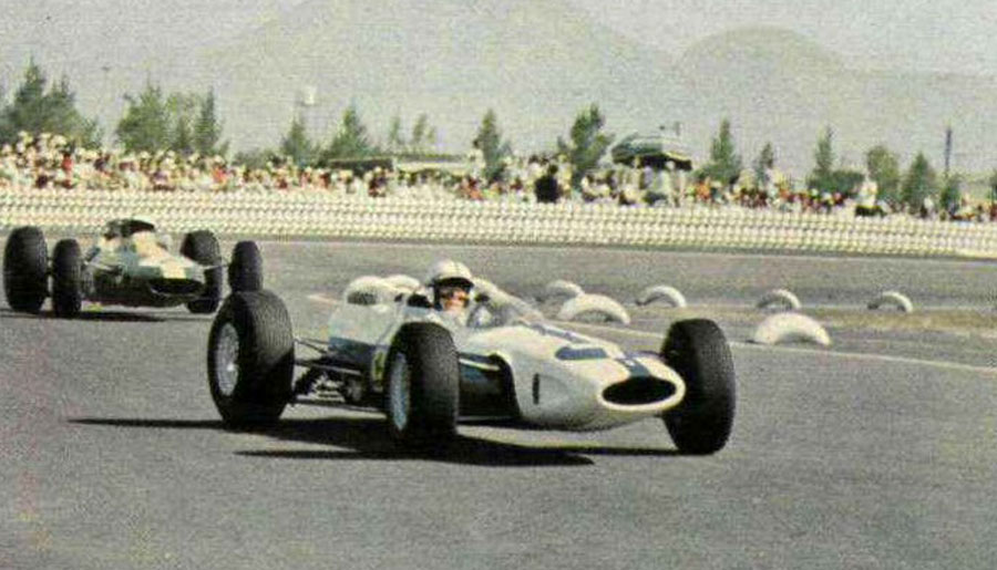 John Surtees in a blue Ferrari secures the world title in Mexico