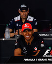 Pastor Maldonado and Lewis Hamilton in the driver press conference at the start of the grand prix weekend