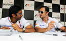 Narain Karthikeyan and Tonio Liuzzi compare sunglasses at the signature session 