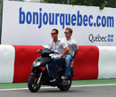 Michael Schumacher shows Sam Bird around the Circuit Gilles Villeneuve on Thursday