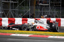 Lewis Hamilton's damaged McLaren after his collision with Jenson Button
