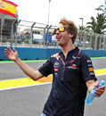 Sebastian Vettel enjoying himself during a track walk