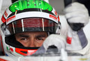 Sergio Perez prepares for a practice run 