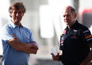 Engine designer Mario Illien and Adrian Newey chat in the paddock