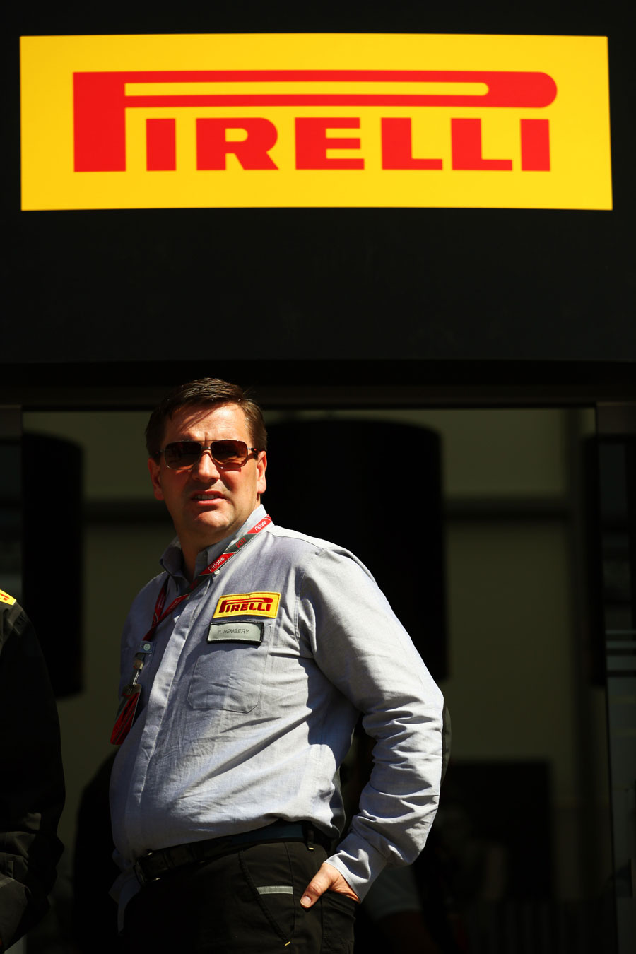 Paul Hembery outside the Pirelli motorhome