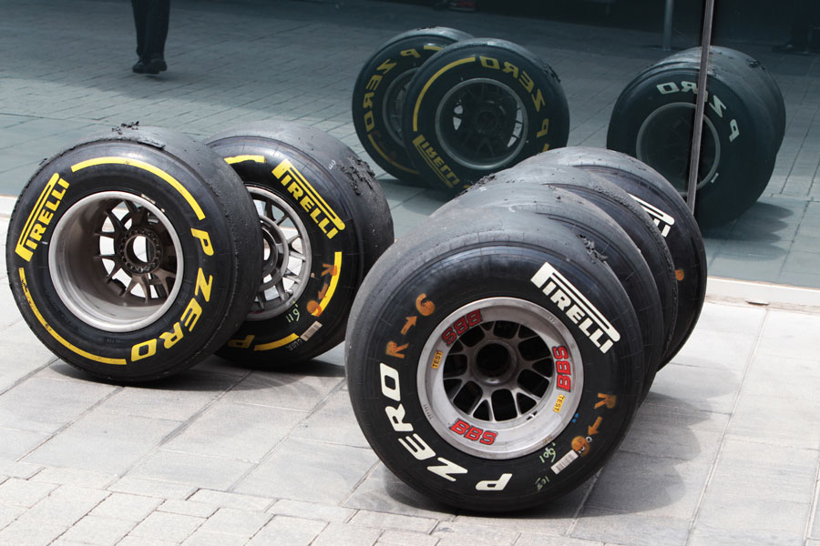 Used tyres in the Valencia paddock
