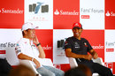 Kamui Kobayashi and Lewis Hamilton enjoy themselves answering questions from fans at the FOTA Fans' Forum