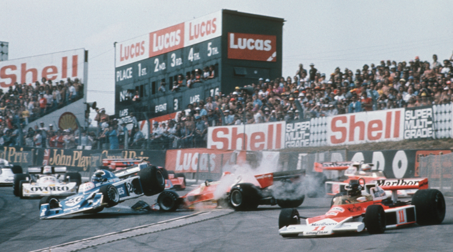 The first-corner pile-up which led to a restart and then months of controversy
