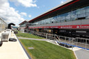 The new village green style pit wall opposite the Wing