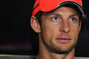Jenson Button faces the media in the drivers' press conference