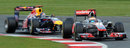 Lewis Hamilton battles - unsuccessfully -  to hold off Sebastian Vettel