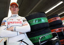 Nico Hulkenberg in the Force India garage ahead of his Friday run