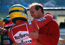 Ron Dennis congratulates Ayrton Senna on his victory at Suzuka
