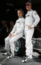 Mercedes drivers Nico Rosberg and Michael Schumacher appear for the first time in team livery