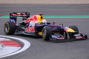 Sebastian Vettel struggles to get his Red Bull turned into the corner
