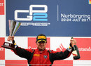 Luca Filippi celebrates his victory on the podium