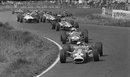 Jim Clark leads Brabham's Denny Hulme at the start of the race