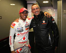 Lewis Hamilton celebrates his victory with Martin Whitmarsh