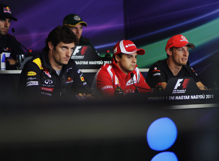 Mark Webber, Felipe Massa and Jenson Button in the driver press conference