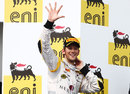 Romain Grosjean celebrates his fifth victory of the season