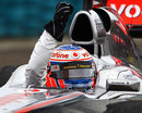 Jenson Button celebrates his second win of the season