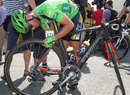 Mark Cavendish inpsects his Specialized S-Works McLaren Venge bike