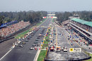 Cars line up on the grid for the start of the race