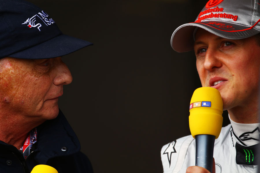 Niki Lauda interviews Michael Schumacher for German TV