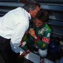 Bernie Ecclestone welcomes Michael Schumacher on to the F1 grid