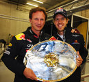 Sebastian Vettel celebrates with Christian Horner
