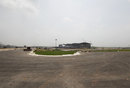 A view from a hairpin on the Indian Grand Prix circuit looking back to the pit and paddock complex