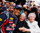 Mark Webber has his photograph taken with fans at the Red Bull Speed Jam event