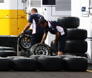 Williams mechanics sort through their tyre allocation