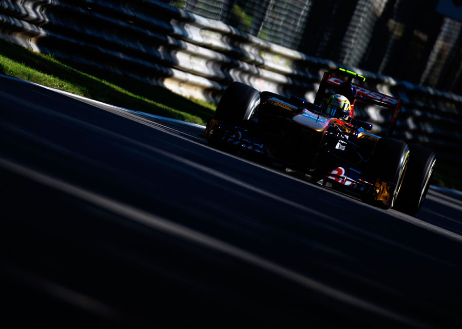 Jaime Alguersuari powers through the shadows on Monza's back straight