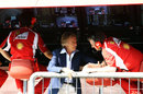 Luca di Montezemolo talks to Pat Fry on the Ferrari pit wall
