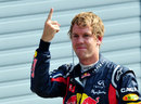 Sebastian Vettel celebrates his tenth pole position of the season