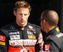Jenson Button chats to Lewis Hamilton after qualifying