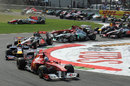 Fernando Alonso leads as Tonio Liuzzi heads for a big accident