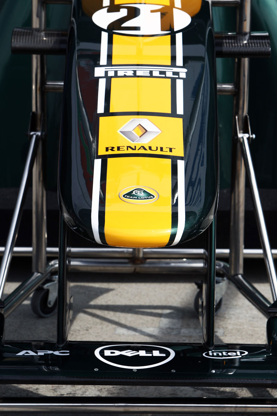 A Lotus nose cone in the pit lane