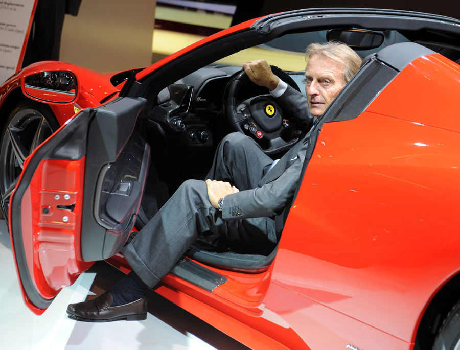 Luca di Montezemolo shows off the new Ferrari 458 Spider