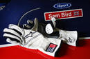 Sam Bird's gloves on the side of his iSport car